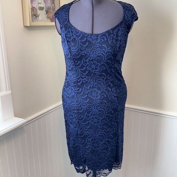 TIANA B. Lace Overlay Sapphire Sheath Dress 10 - Picture 1 of 8